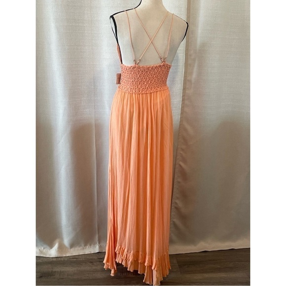 Free People Adella Slip Maxi Dress Womens Bralette Strappy Pretty Peach Sz M NWT - Picture 3 of 10